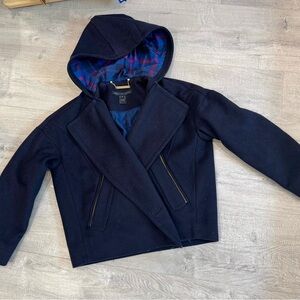 Marc By Marc Jacobs Navy Pea Coat with Plaid Lining